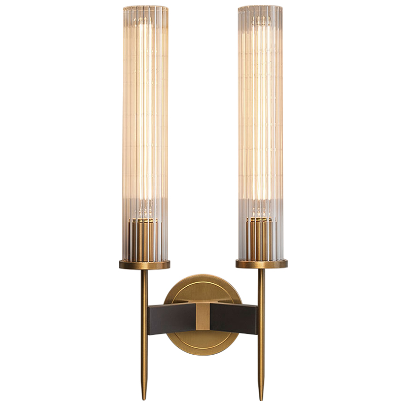 Бра Jonathan Browning ALOUETTE DOUBLE SCONCE Прозрачное Стекло Латунь Черный Бра Jonathan Browning ALOUETTE DOUBLE SCONCE Прозрачное Стекло Латунь Черный в Твери | Loft Concept