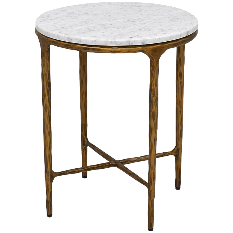 Приставной стол круглый с мраморной столешницей Randy Marble Round Coffee Table Белый Мрамор Bianco Золотой в Твери | Loft Concept 