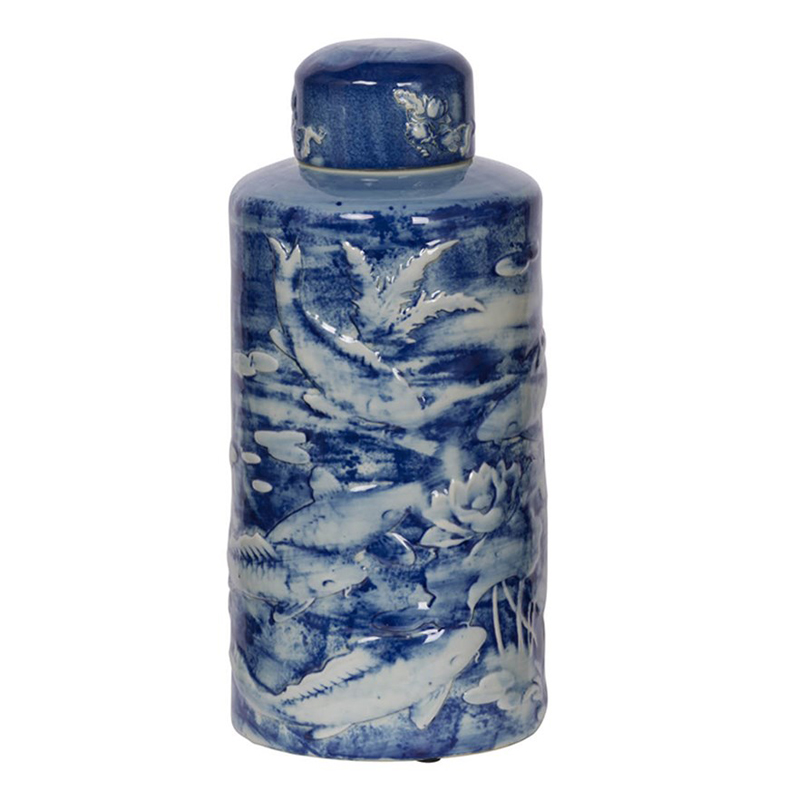 Ваза с крышкой Blue & White Fish Ornament Белый Синий Ваза с крышкой Blue & White Fish Ornament Белый Синий в Твери | Loft Concept
