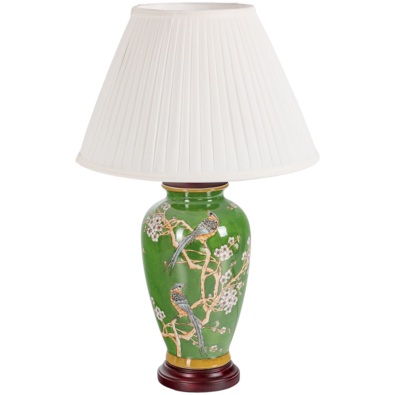 Настольная лампа с абажуром Birds Green Chinoiserie Lampshade Зеленый Белый Коричневый Настольная лампа с абажуром Birds Green Chinoiserie Lampshade Зеленый Белый Коричневый в Твери | Loft Concept