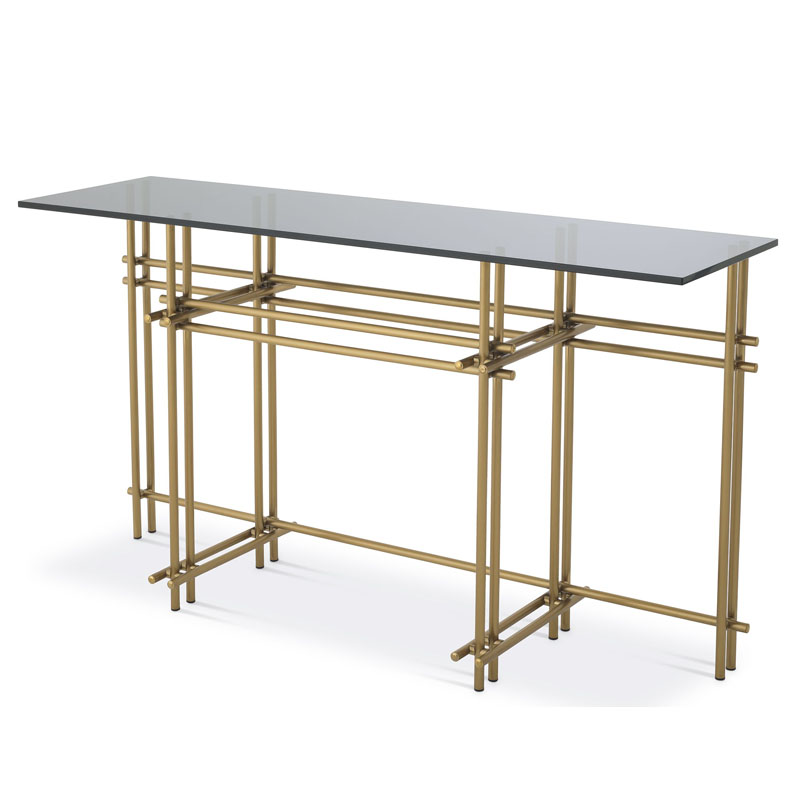 Консоль Eichholtz CONSOLE TABLE QUINN Латунь Стекло Смок Консоль Eichholtz CONSOLE TABLE QUINN Латунь Стекло Смок в Твери | Loft Concept