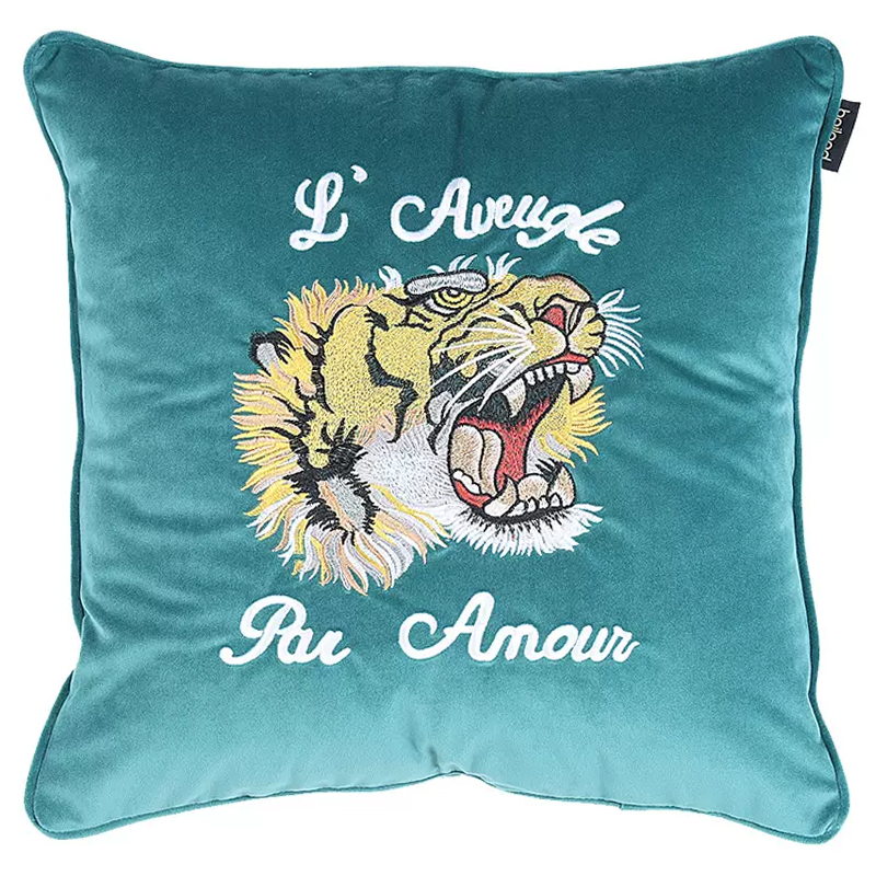 Декоративная подушка Стиль Gucci Tiger Turquoise Cushion Бирюзовый Желтый Белый Черный Декоративная подушка Стиль Gucci Tiger Turquoise Cushion Бирюзовый Желтый Белый Черный в Твери | Loft Concept