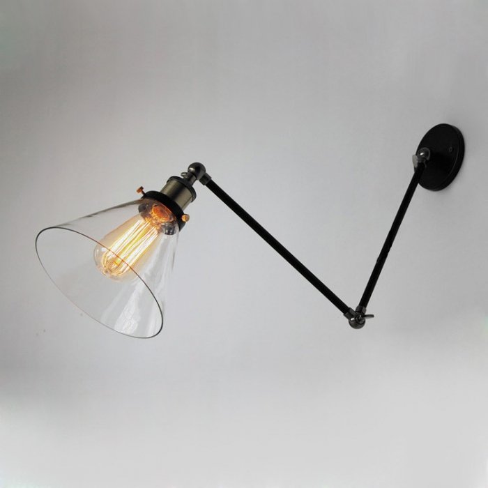 Бра Gloce Cone Shade Loft Industrial Glass Черный Бра Gloce Cone Shade Loft Industrial Glass Черный в Твери | Loft Concept