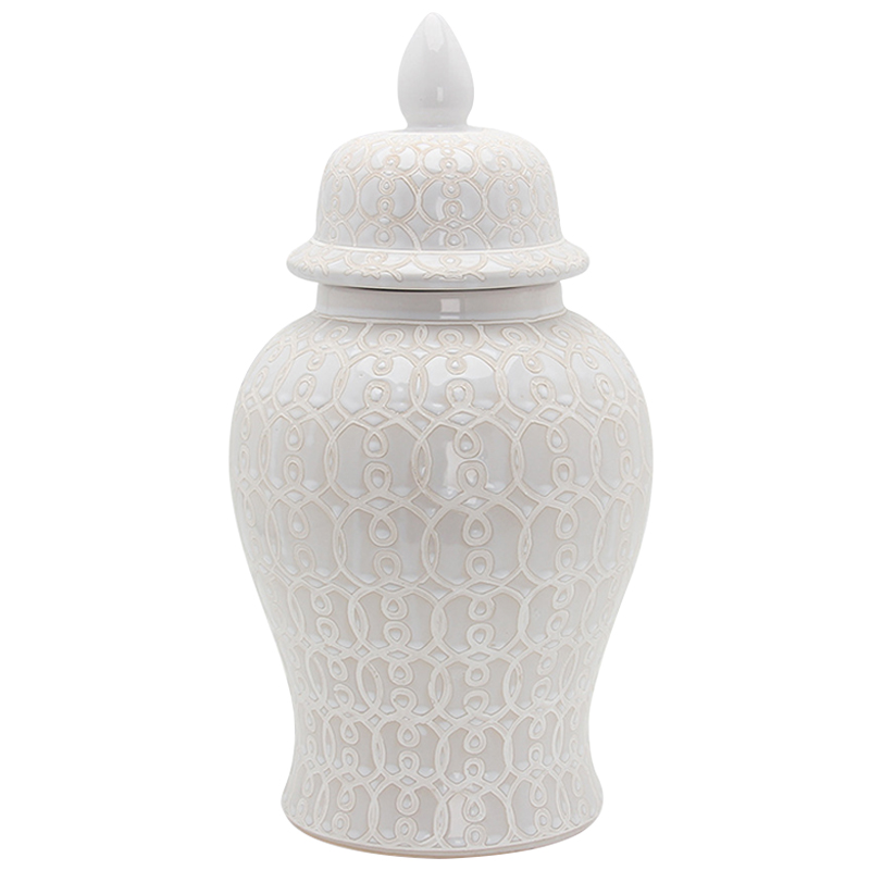 Ваза с крышкой Ceramic Beige White Ornament Vase Бежевый Белый Ваза с крышкой Ceramic Beige White Ornament Vase Бежевый Белый в Твери | Loft Concept
