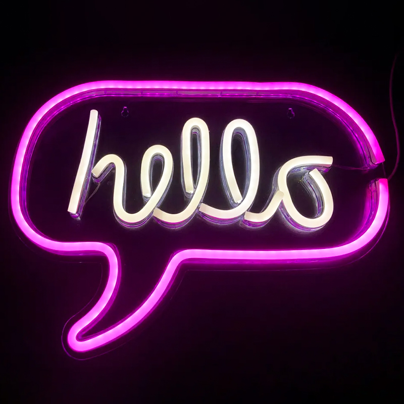 Неоновая настенная лампа Hello Neon Wall Lamp Розовый Белый Неоновая настенная лампа Hello Neon Wall Lamp Розовый Белый в Твери | Loft Concept