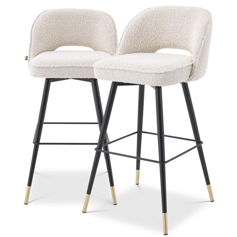 Комплект барных стульев Eichholtz Bar Stool Cliff set of 2 Boucle cream Кремовый Черный Латунь Комплект барных стульев Eichholtz Bar Stool Cliff set of 2 Boucle cream Кремовый Черный Латунь в Твери | Loft Concept