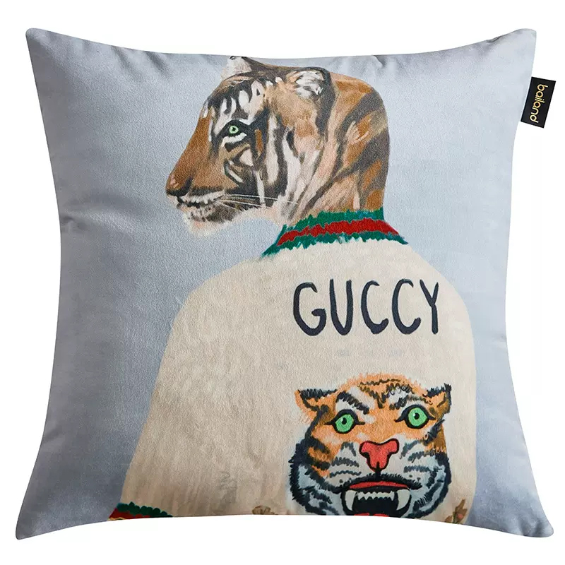 Декоративная подушка Стиль Gucci Tiger Cushion Grey Серый Мульти Декоративная подушка Стиль Gucci Tiger Cushion Grey Серый Мульти в Твери | Loft Concept