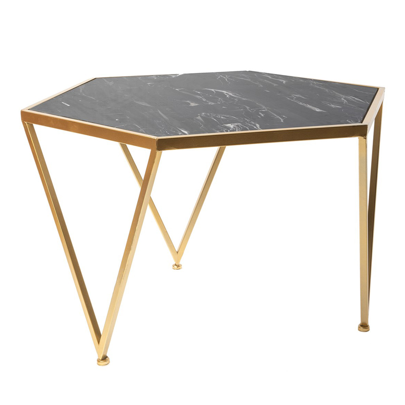 Приставной столик Hexagon Marble Countertop чёрный мрамор Золотой Черный Мрамор Nero в Твери | Loft Concept 