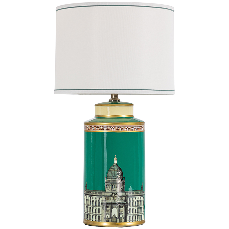Настольная лампа Old Town Green Lampshade Белый Зеленый Золотой Настольная лампа Old Town Green Lampshade Белый Зеленый Золотой в Твери | Loft Concept