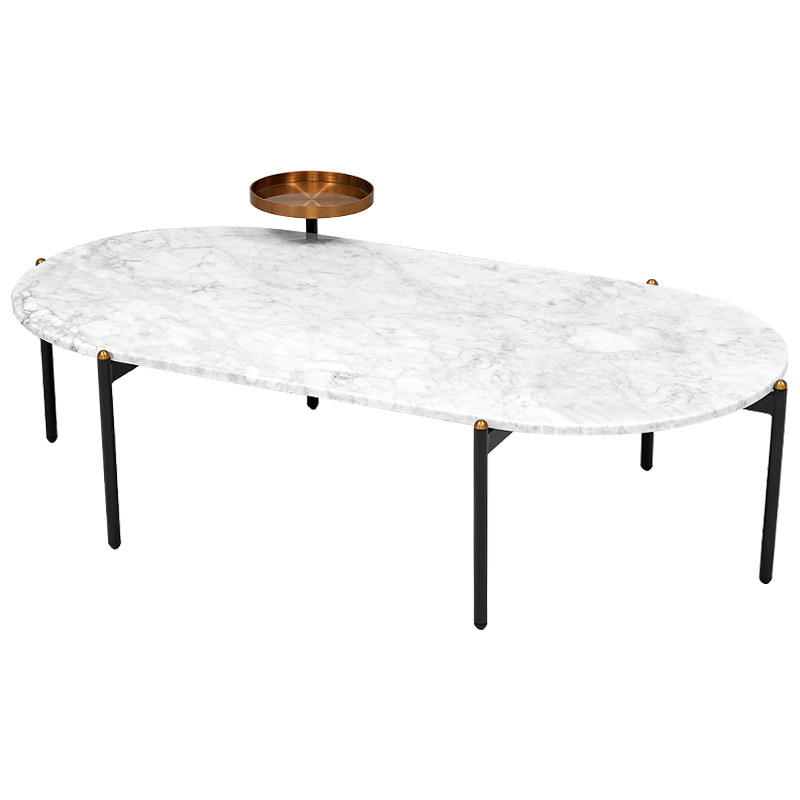 Кофейный стол с белой каменной столешницей Macias Coffee Table White Белый Черный Медь Кофейный стол с белой каменной столешницей Macias Coffee Table White Белый Черный Медь в Твери | Loft Concept