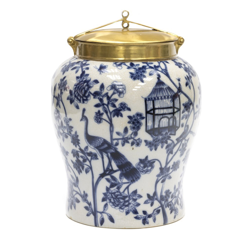 Ваза Blue and Bronze Cover Vase Белый Синий Бронза Ваза Blue and Bronze Cover Vase Белый Синий Бронза в Твери | Loft Concept