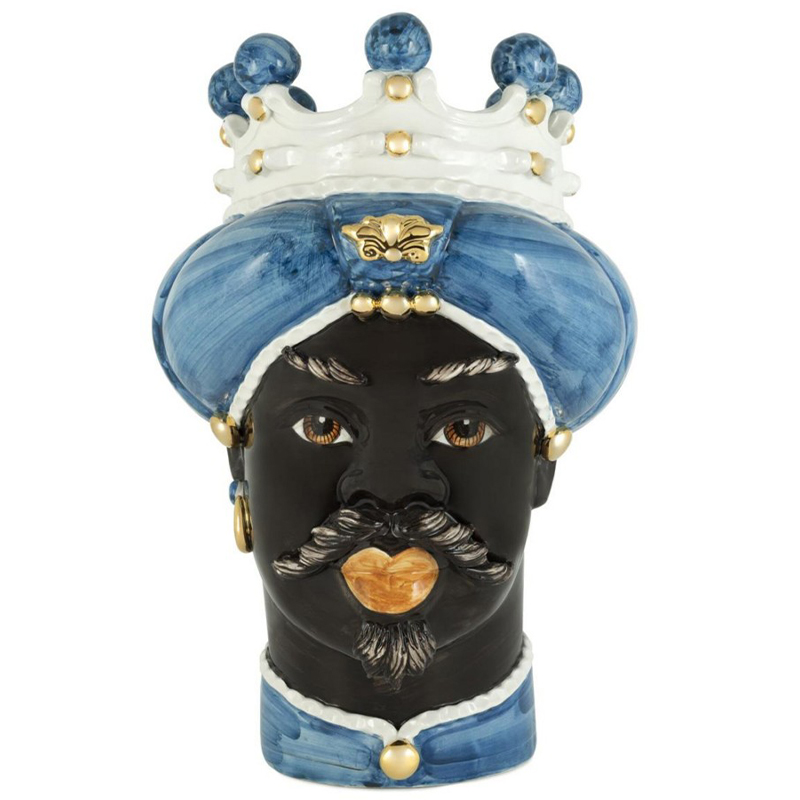 Ваза Vase Moro Man Medium New Blue Синий Черный Белый Золотой Ваза Vase Moro Man Medium New Blue Синий Черный Белый Золотой в Твери | Loft Concept
