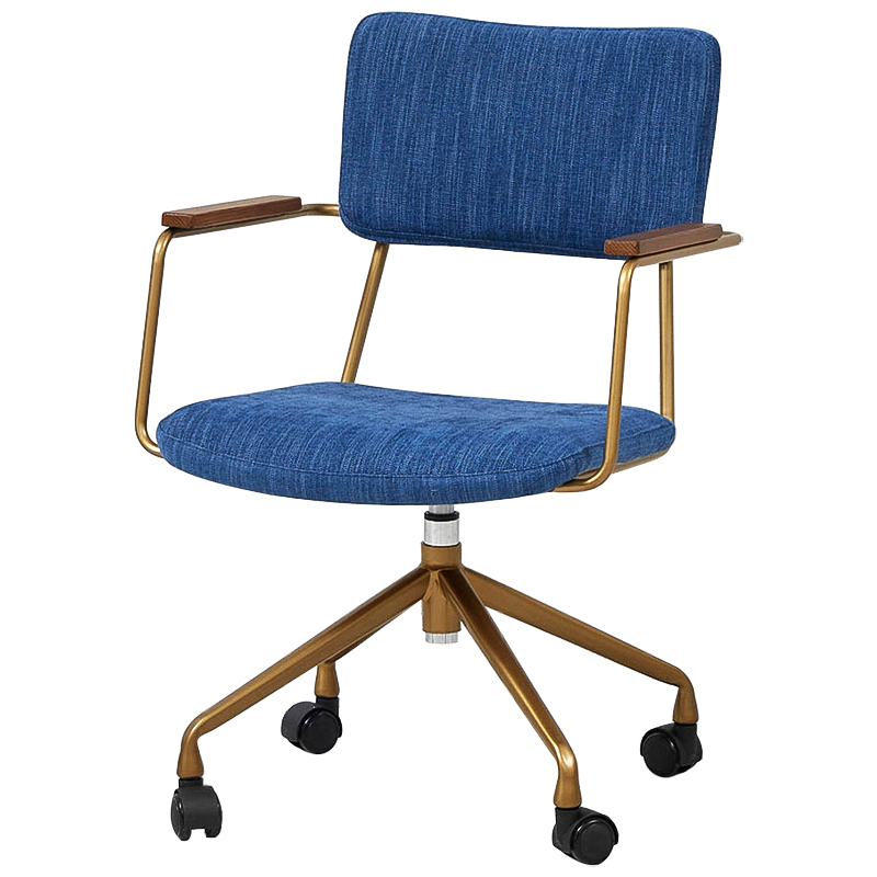 Кресло на колесах Ryan Loft Chair Blue Синий Коричневый Золотой Кресло на колесах Ryan Loft Chair Blue Синий Коричневый Золотой в Твери | Loft Concept