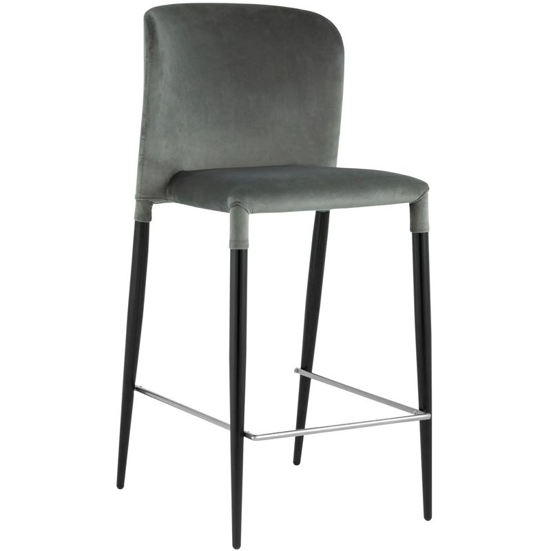 Барный Стул Lori Chair Серый Велюр Серый Черный в Твери | Loft Concept 