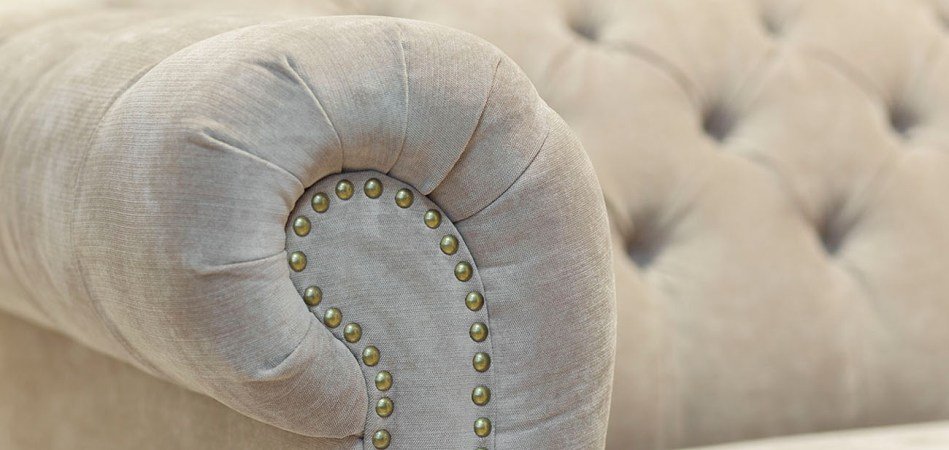 Диван велюровый бежевый трехместный Button Beige - Loft-Concept в Твери