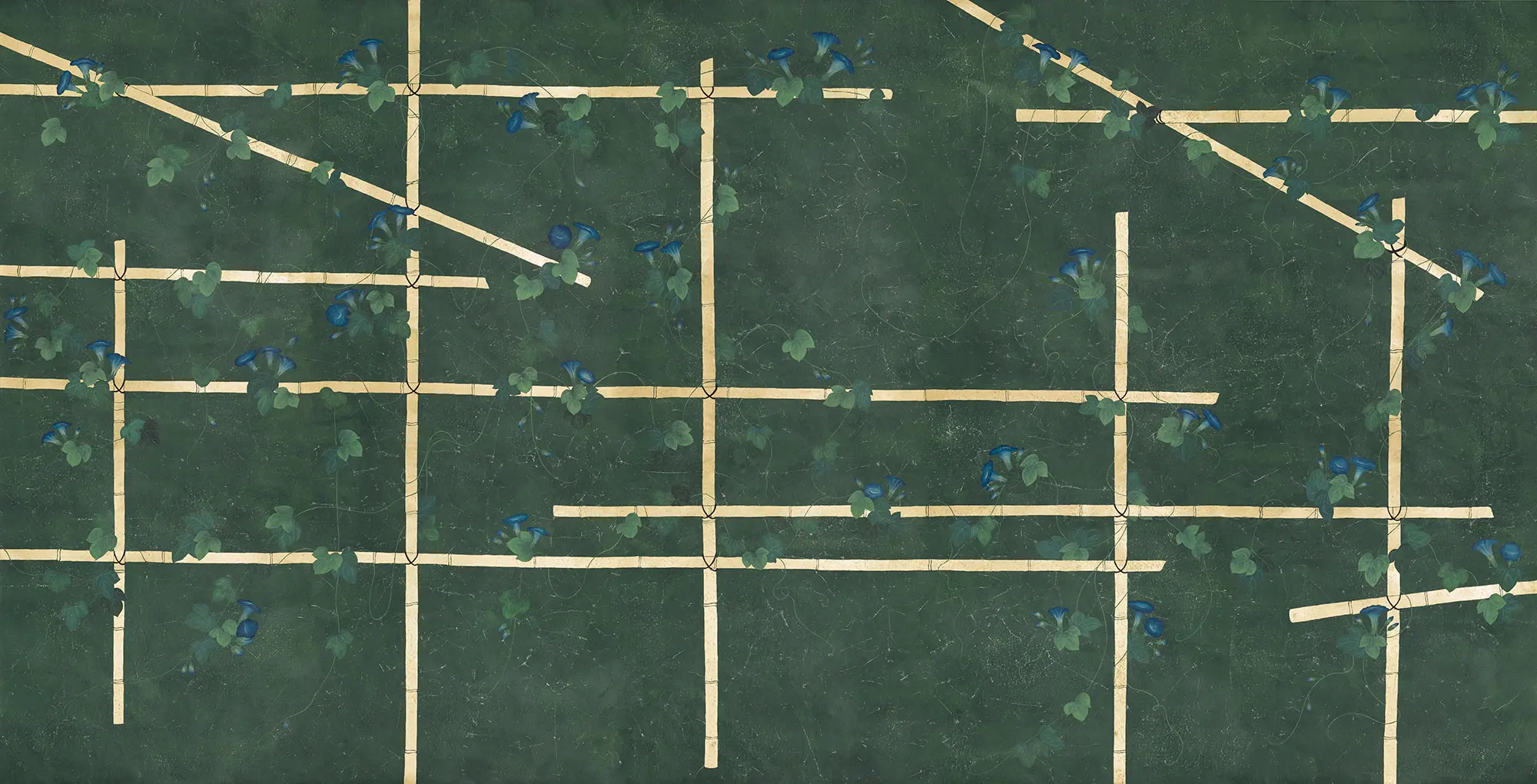 Обои ручная роспись Morning Glory Original colourway on Edo Green painted Xuan paper - постер Loft-Concept в Твери