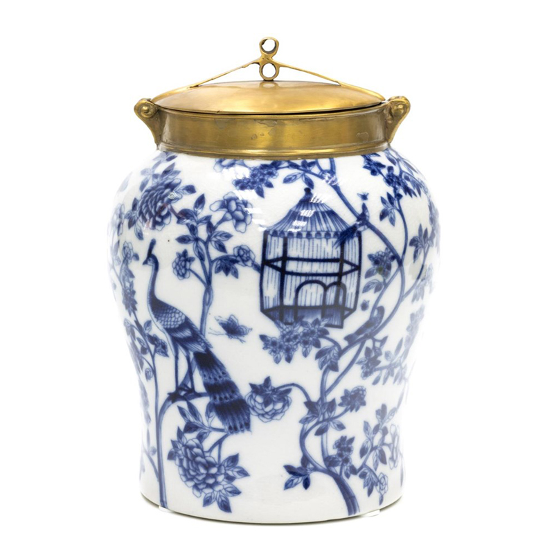 Ваза Blue and Bronze Cover Vase small Белый Синий Бронза Ваза Blue and Bronze Cover Vase small Белый Синий Бронза в Твери | Loft Concept