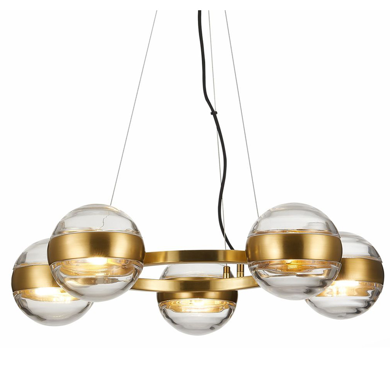 Люстра Leandra Chandelier 5 Balls Латунь Прозрачное Стекло Люстра Leandra Chandelier 5 Balls Латунь Прозрачное Стекло в Твери | Loft Concept