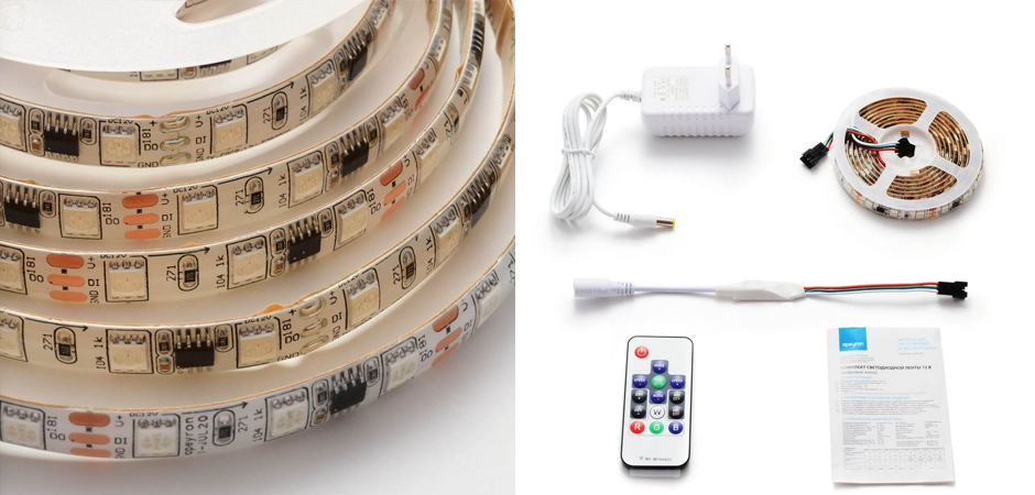 Комплект светодиодной влагозащищенной ленты 14,4W/m 60Led/m 5050SMD разноцветный 2M Комплект светодиодной влагозащищенной ленты 14,4W/m 60Led/m 5050SMD разноцветный 2M - Loft-Concept в Твери