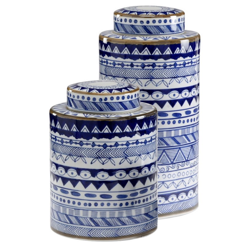 Вазы с крышками Oriental Blue Ornament Vases Синий Белый Вазы с крышками Oriental Blue Ornament Vases Синий Белый в Твери | Loft Concept