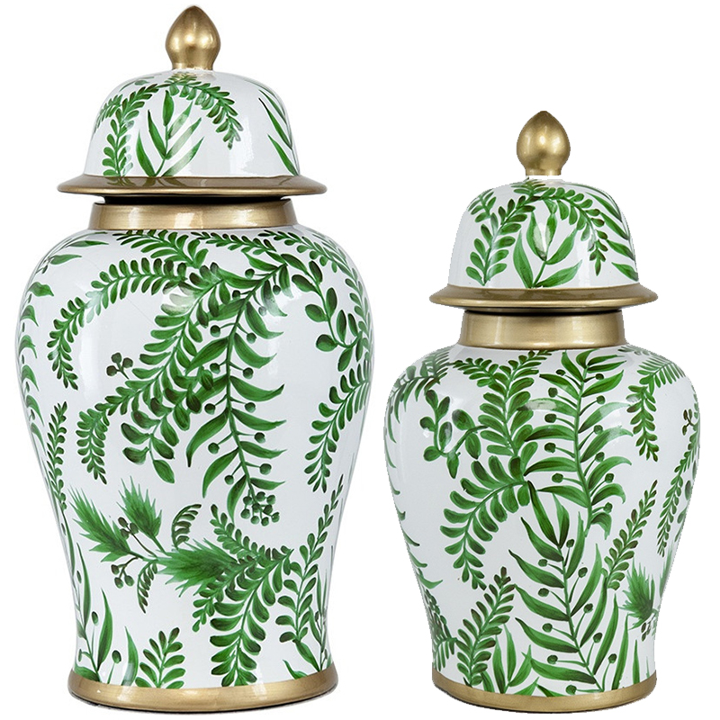 Ваза с крышкой Green Plant Vase Белый Зеленый Золотой Ваза с крышкой Green Plant Vase Белый Зеленый Золотой в Твери | Loft Concept