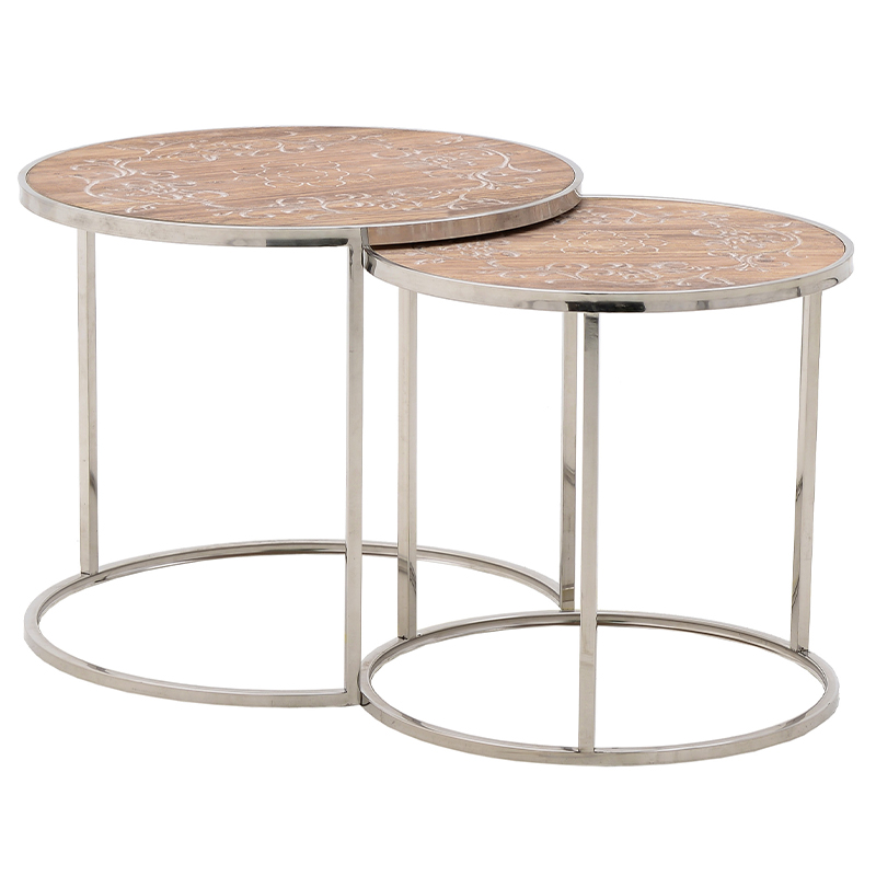 Комплект приставных столиков Malia Round Side Tables Древесина Серебряный Комплект приставных столиков Malia Round Side Tables Древесина Серебряный в Твери | Loft Concept
