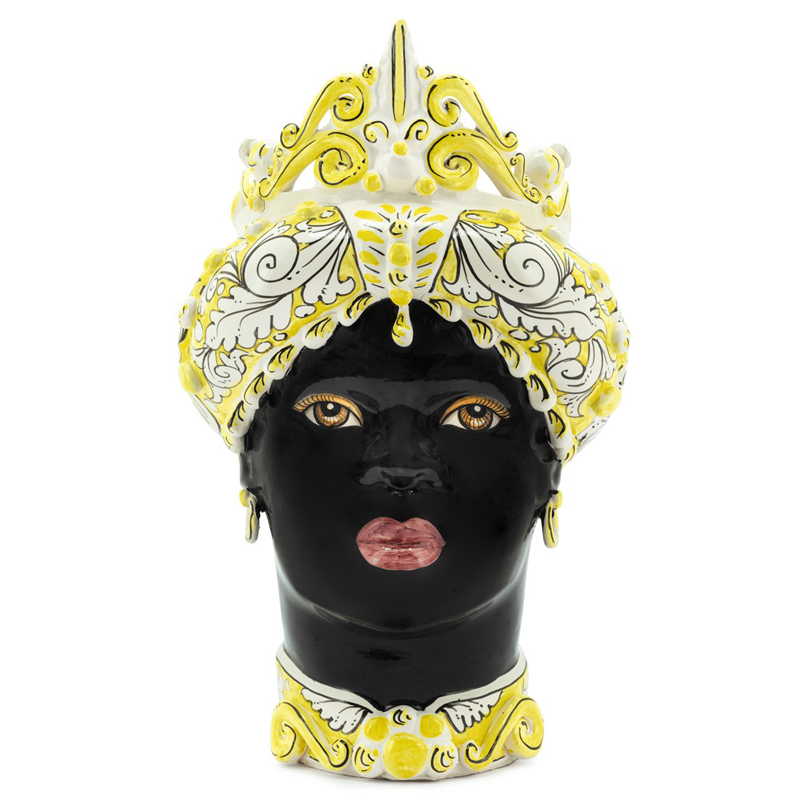 Ваза VASE MORO LADY MEDIUM yellow Черный Белый Желтый Ваза VASE MORO LADY MEDIUM yellow Черный Белый Желтый в Твери | Loft Concept