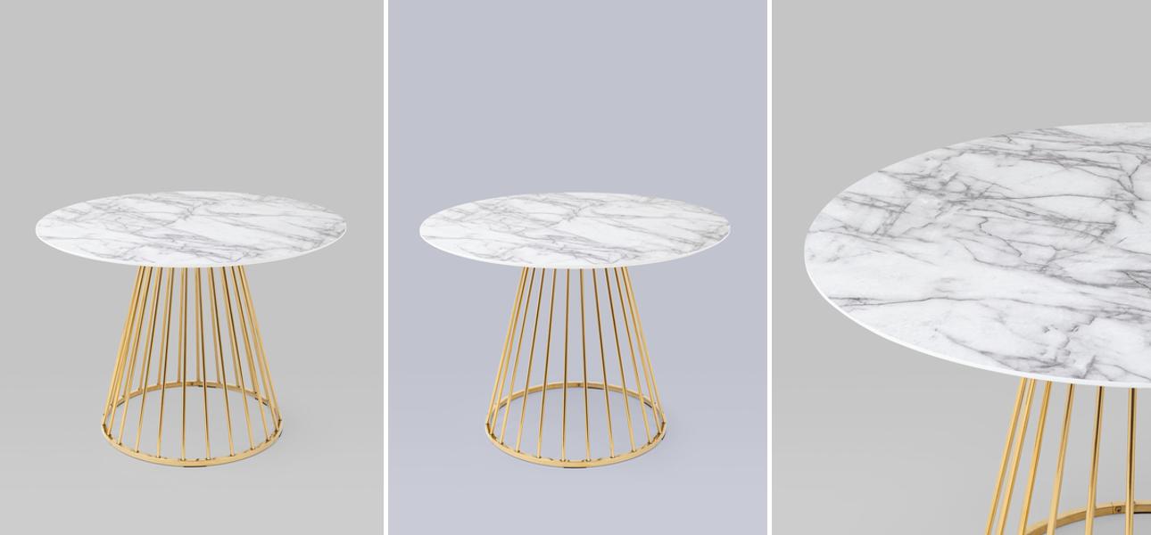 Стол обеденный Lillian столешница белый мрамор - фото