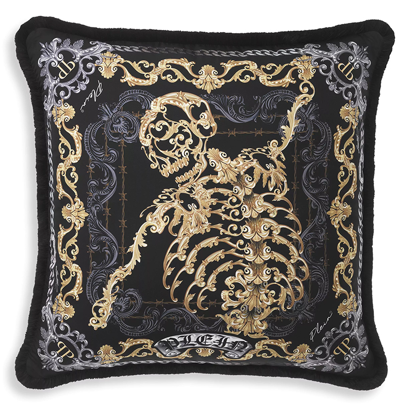 Подушка Philipp Plein Cushion Silk Skeleton 70 x 70 cm Черный Золотой Серый Подушка Philipp Plein Cushion Silk Skeleton 70 x 70 cm Черный Золотой Серый в Твери | Loft Concept