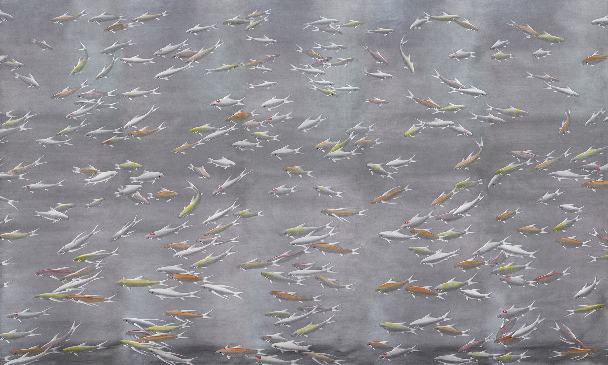 Обои ручная роспись Fishes Koi on Flash metallic Xuan paper Обои ручная роспись Fishes Koi on Flash metallic Xuan paper - постер Loft-Concept в Твери