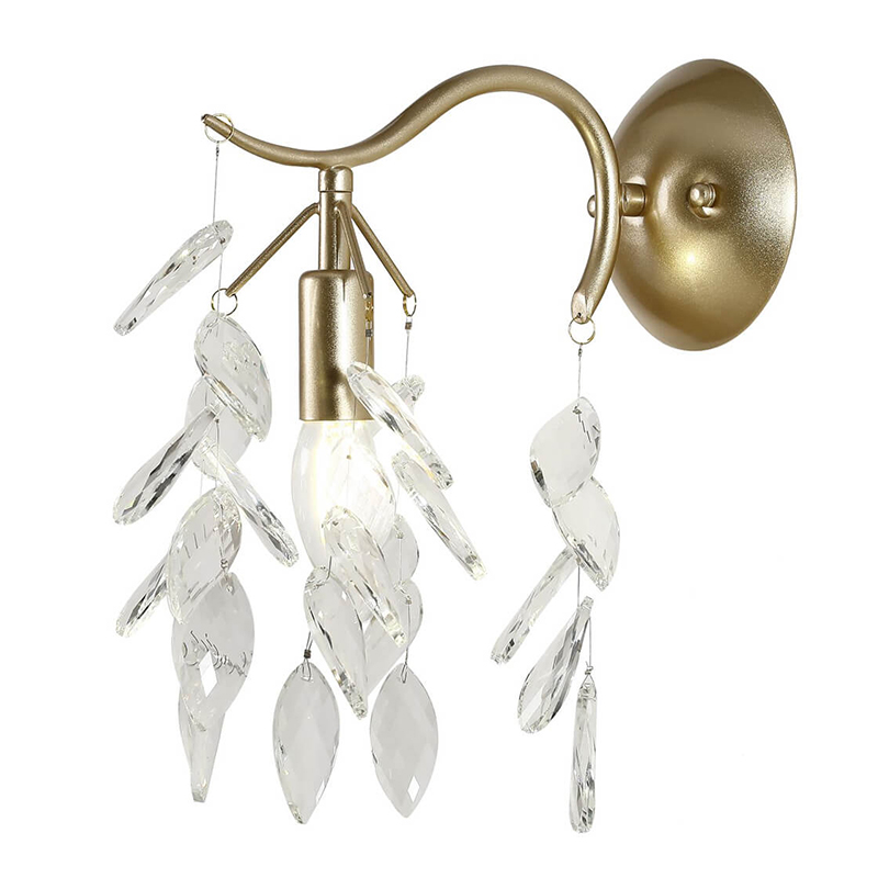 Бра Hanging Crystal Leaves Wall Lamp матовое золото Прозрачный (Transparent) Бра Hanging Crystal Leaves Wall Lamp матовое золото Прозрачный (Transparent) в Твери | Loft Concept