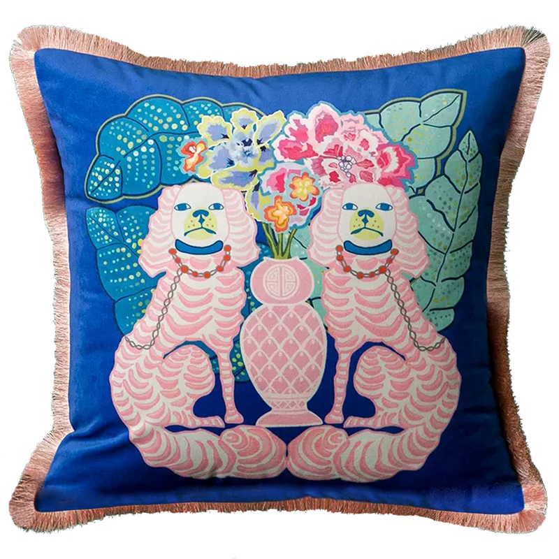 Декоративная подушка Two Pink Dogs on Blue Cushion Синий Розовый Мульти Декоративная подушка Two Pink Dogs on Blue Cushion Синий Розовый Мульти в Твери | Loft Concept