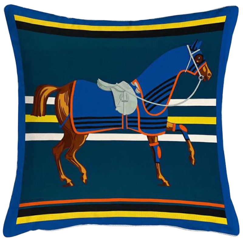 Декоративная подушка Hermes Horse 66 Синий Желтый Оранжевый Декоративная подушка Hermes Horse 66 Синий Желтый Оранжевый в Твери | Loft Concept