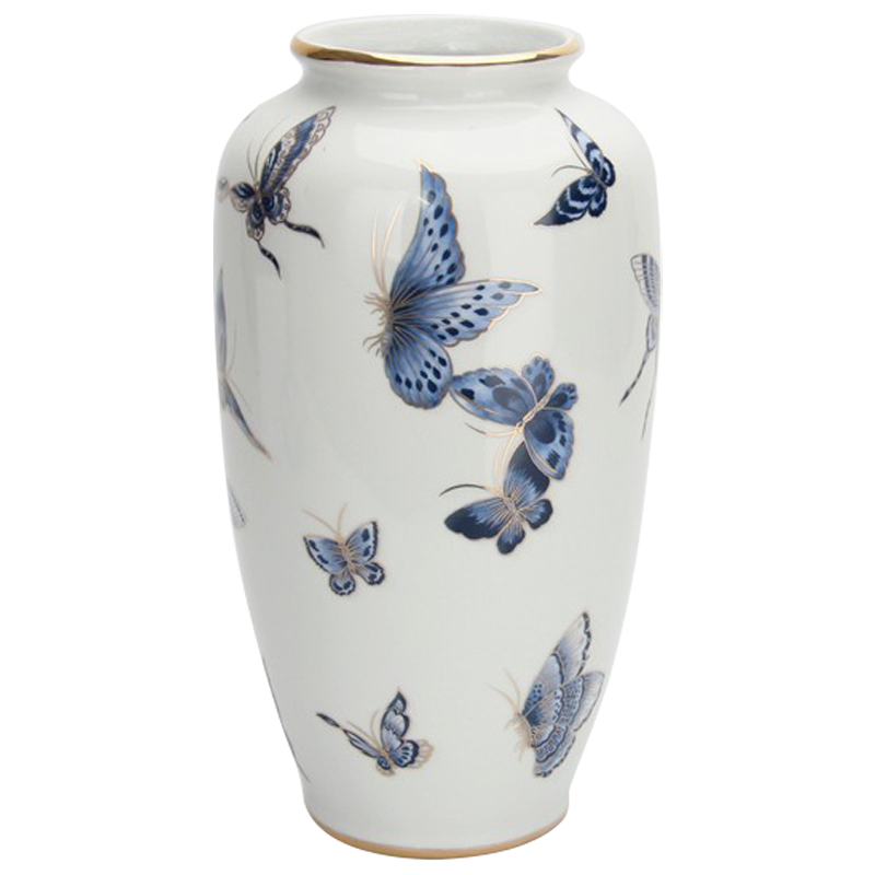 Ваза Porcelain Butterfly Blue and Gold Vase Белый Светло-синий Золотой Ваза Porcelain Butterfly Blue and Gold Vase Белый Светло-синий Золотой в Твери | Loft Concept