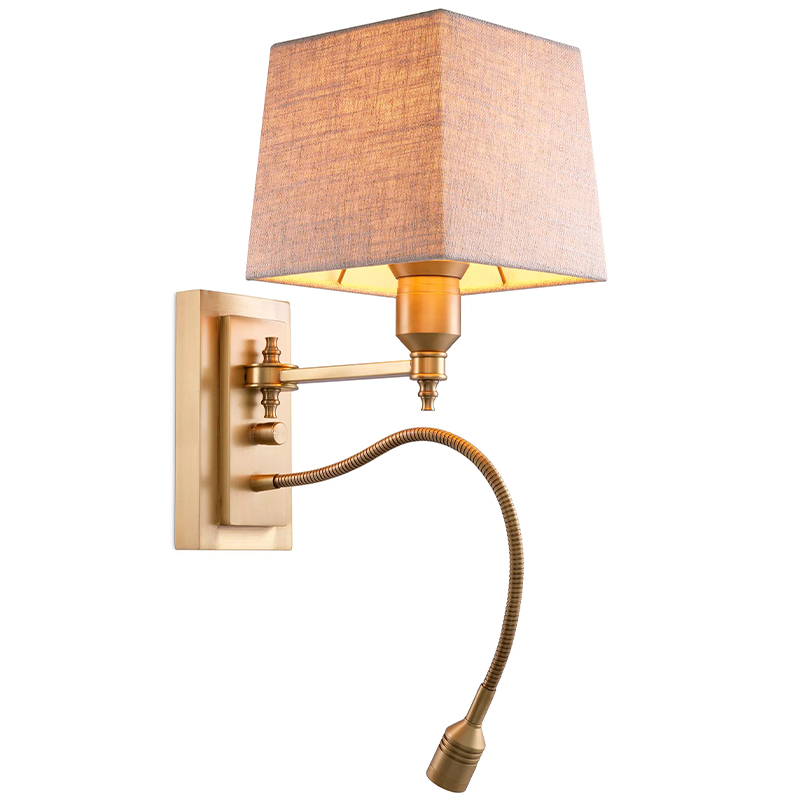 Бра Eichholtz Wall Lamp Ellington Brass Бежево-серый Латунь Бра Eichholtz Wall Lamp Ellington Brass Бежево-серый Латунь в Твери | Loft Concept