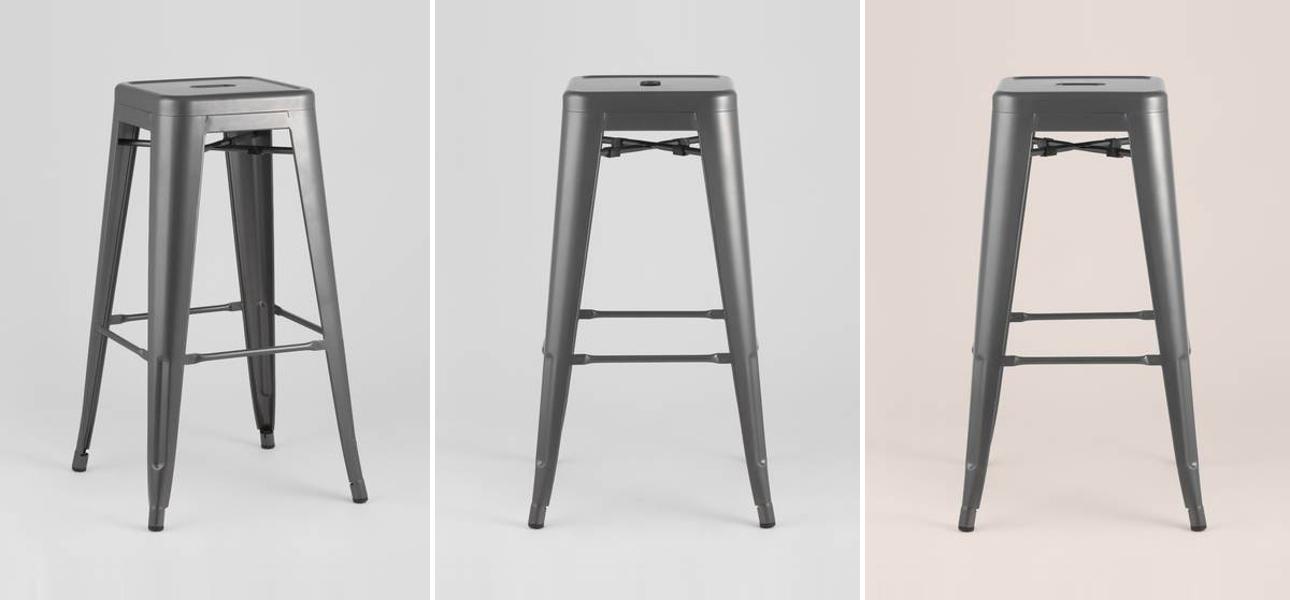 Барный Стул без Спинки Матовый Серебряный Металл - фото