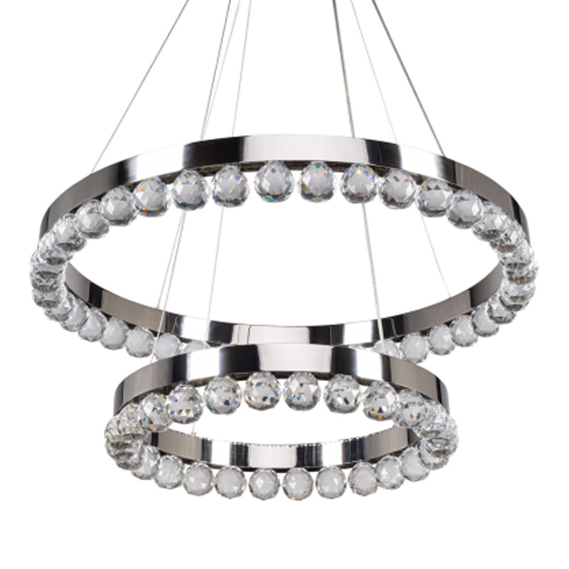 Люстра с двумя кольцами цвета хром и прозрачными хрустальными шарами по периметру Sacramento Transparent Balls Chandelier Хром Прозрачный в Твери | Loft Concept 