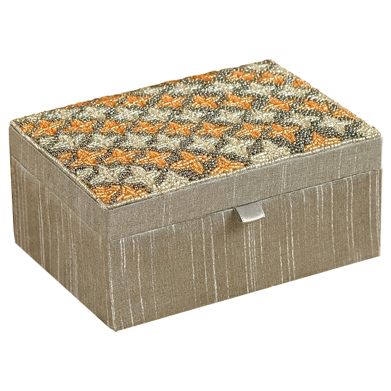 Шкатулка с вышивкой из бисера Sutara Beads Embroidery Box Серебряный Оранжевый Бежевый в Твери | Loft Concept 