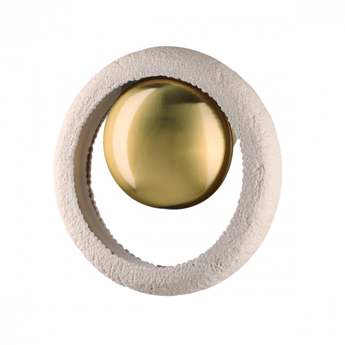 Бра с бежевым текстурным кольцом и латунным шаром в центре Tactile  Латунь сатинированная Бежевый в Твери | Loft Concept 