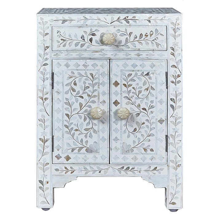 Тумба инкрустация перламутром Inlaid Bone Soft pearl Белый Голубой пастельный Тумба инкрустация перламутром Inlaid Bone Soft pearl Белый Голубой пастельный в Твери | Loft Concept