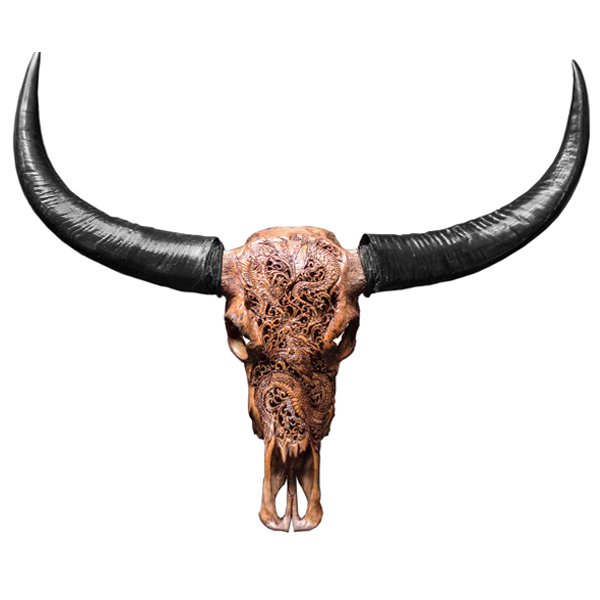 Череп буйвола Buffalo Skull Dragon резьба по кости Коричневый Череп буйвола Buffalo Skull Dragon резьба по кости Коричневый в Твери | Loft Concept