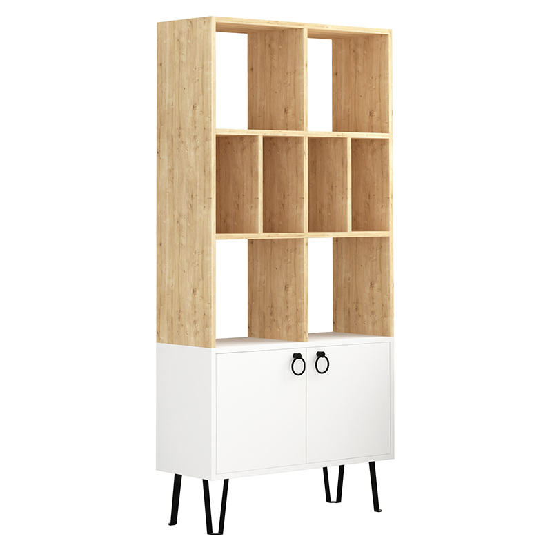 Стеллаж прямой цвета древесины с полками и 2-мя белыми дверцами BENE BOOKCASE OAK Древесина Белый Стеллаж прямой цвета древесины с полками и 2-мя белыми дверцами BENE BOOKCASE OAK Древесина Белый в Твери | Loft Concept
