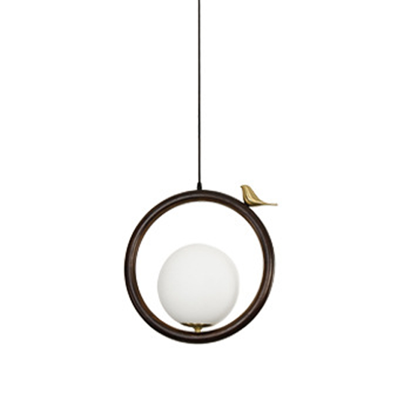 Светильник с птичкой Bird Wood Ring Hanging Lamp Латунь Белый Коричневый Светильник с птичкой Bird Wood Ring Hanging Lamp Латунь Белый Коричневый в Твери | Loft Concept