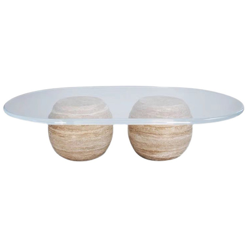 Кофейный стол Euan Travertine Coffee Table Прозрачное Стекло Бежевый Кофейный стол Euan Travertine Coffee Table Прозрачное Стекло Бежевый в Твери | Loft Concept
