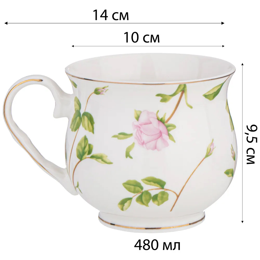 Кружка фарфоровая белая с цветочным принтом 480 мл Flower Porcelain Collection Кружка фарфоровая белая с цветочным принтом 480 мл Flower Porcelain Collection в Твери
