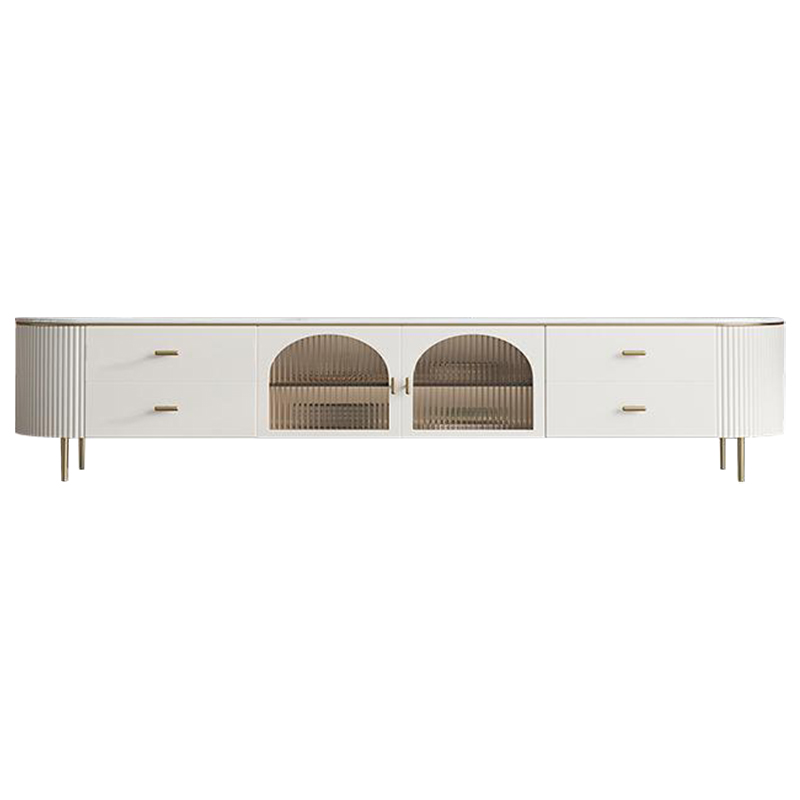 ТВ-тумба Shauna TV Stand Белый Золотой Прозрачное Стекло ТВ-тумба Shauna TV Stand Белый Золотой Прозрачное Стекло в Твери | Loft Concept
