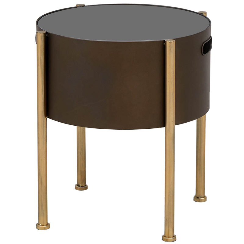 Приставной стол Barnaby Round Side Table Коричневый Латунь Стекло Смок Приставной стол Barnaby Round Side Table Коричневый Латунь Стекло Смок в Твери | Loft Concept