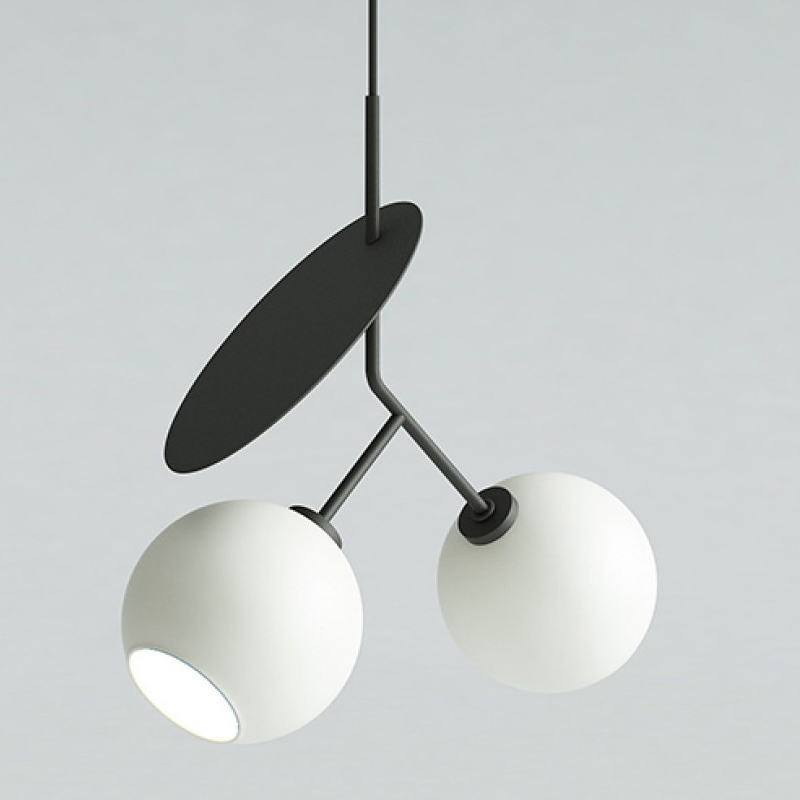 Подвесной светильник Cherry Pendant Double Black Белое матовое стекло Черный Подвесной светильник Cherry Pendant Double Black Белое матовое стекло Черный в Твери | Loft Concept