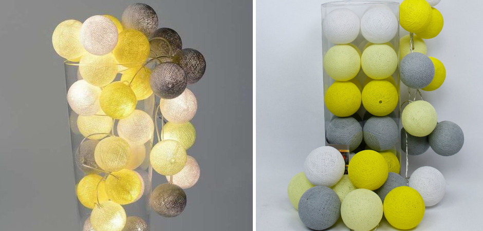 Гирлянда хлопковые фонарики Сotton Ball Yellow - Loft-Concept в Твери