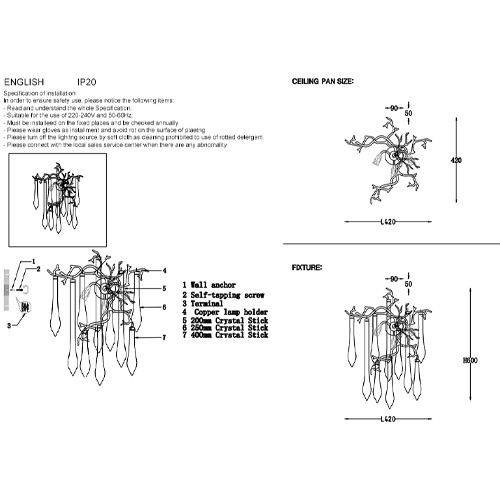 Бра с декором в виде ветвей и стеклянных подвесок в форме капель Droplet Chandelier в Твери